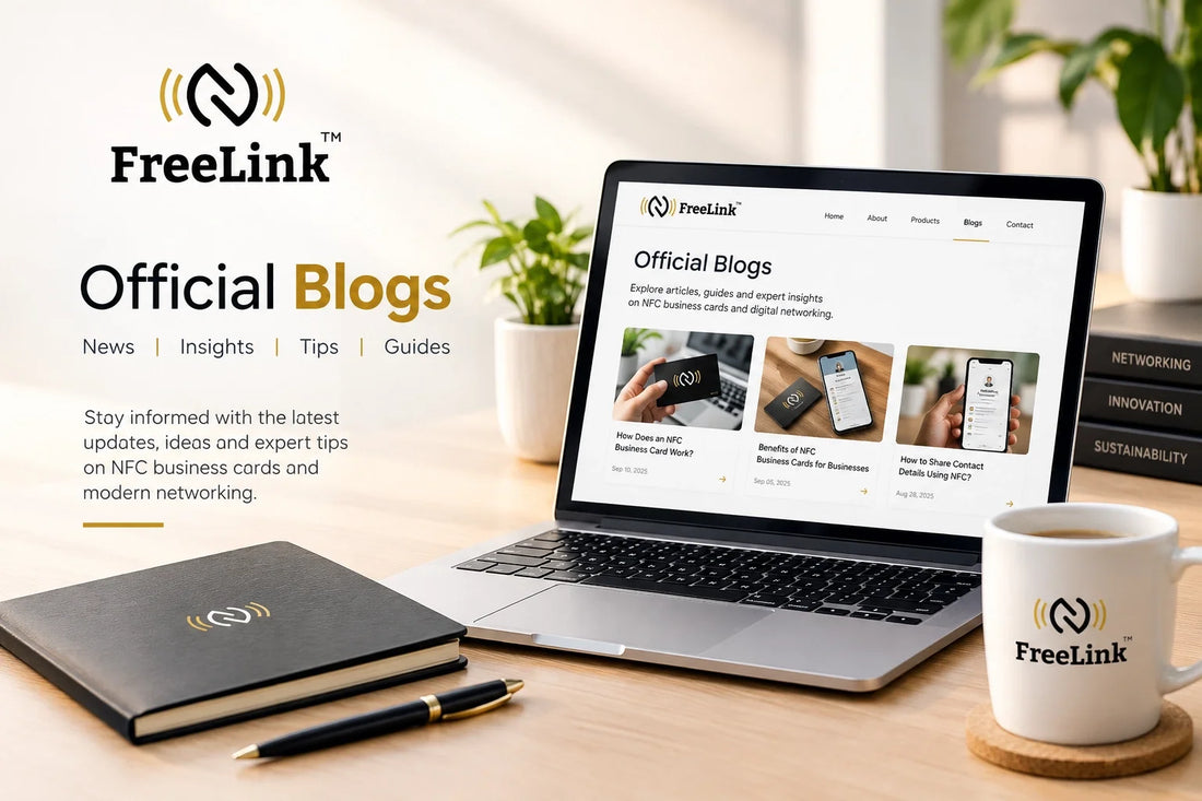 FreeLink official Medium and Blogspot articles about NFC business cards and digital networking.
