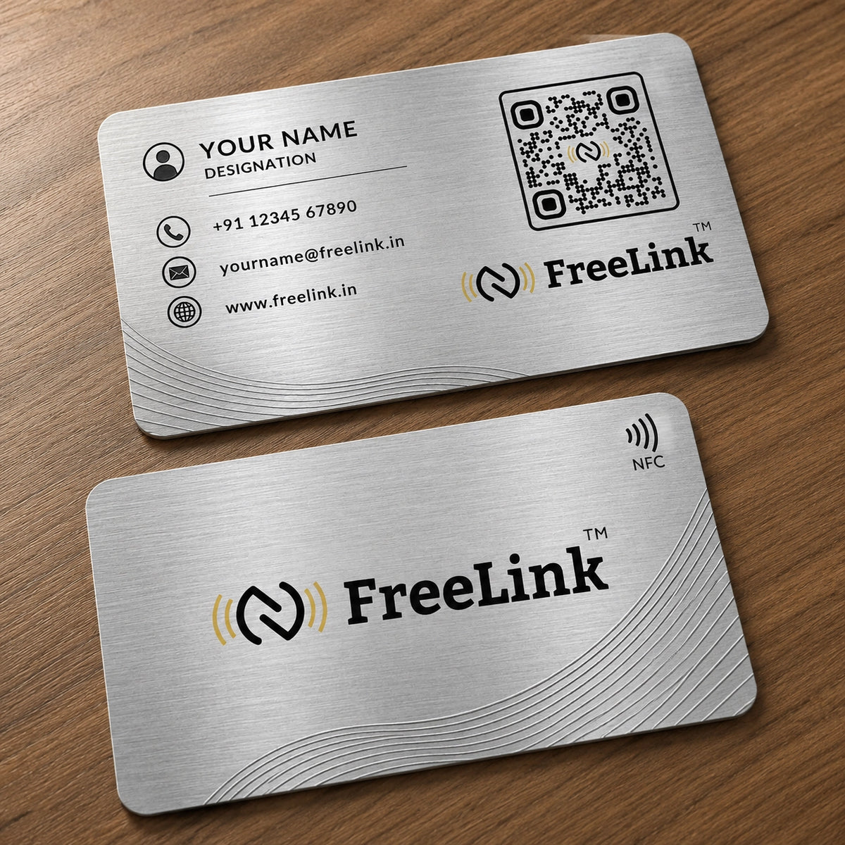 FreeLink Silver NFC Metal Business Card with UV Printing & Embossing – Lifetime Free Digital Profile