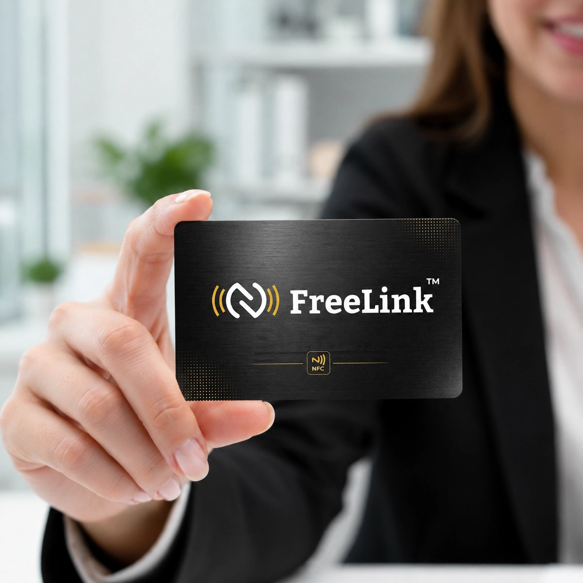 FreeLink Black NFC Metal Business Card with UV Printing-embossing & Lifetime Free Digital Profile