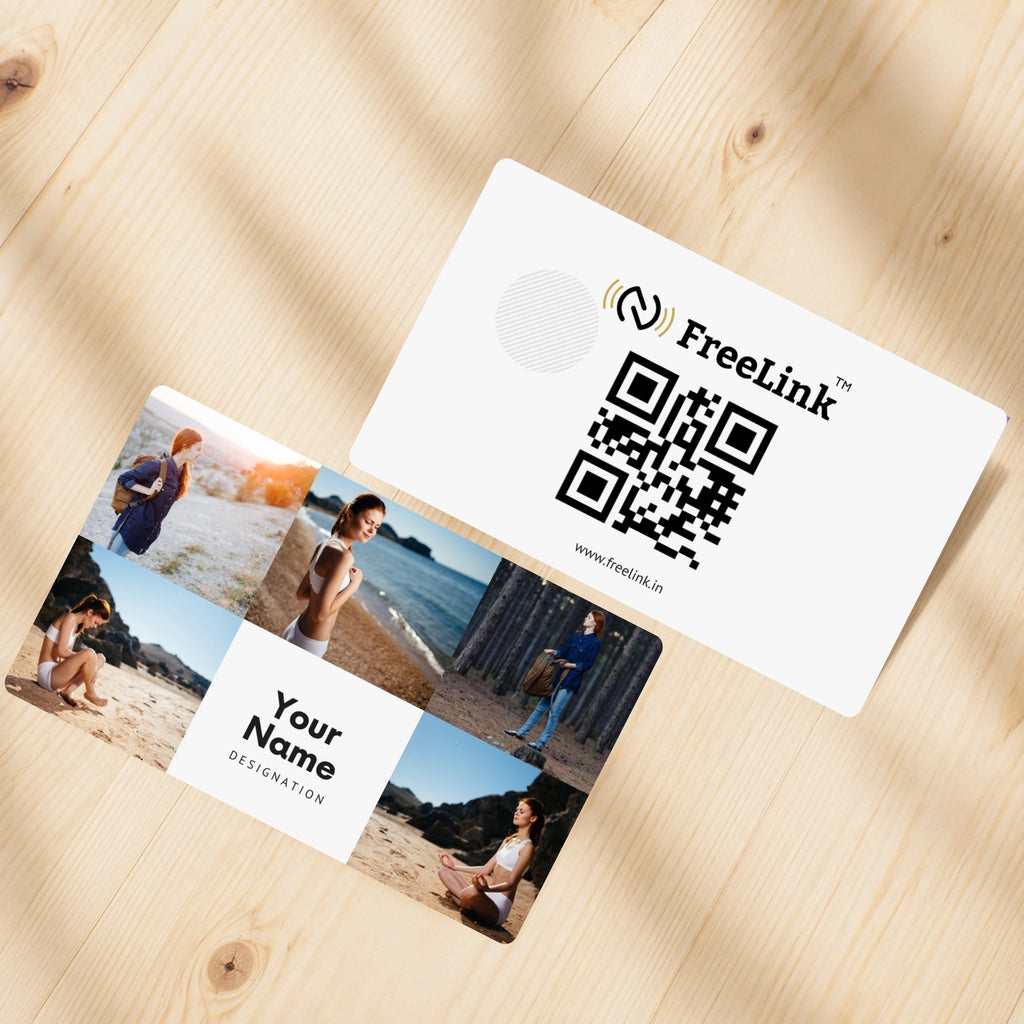 professional smart PVC White base card with colorfull UV print NFC business cards on table top with your poto